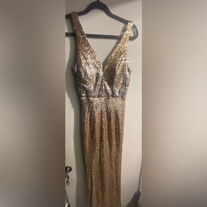 Gold sequence prom dress